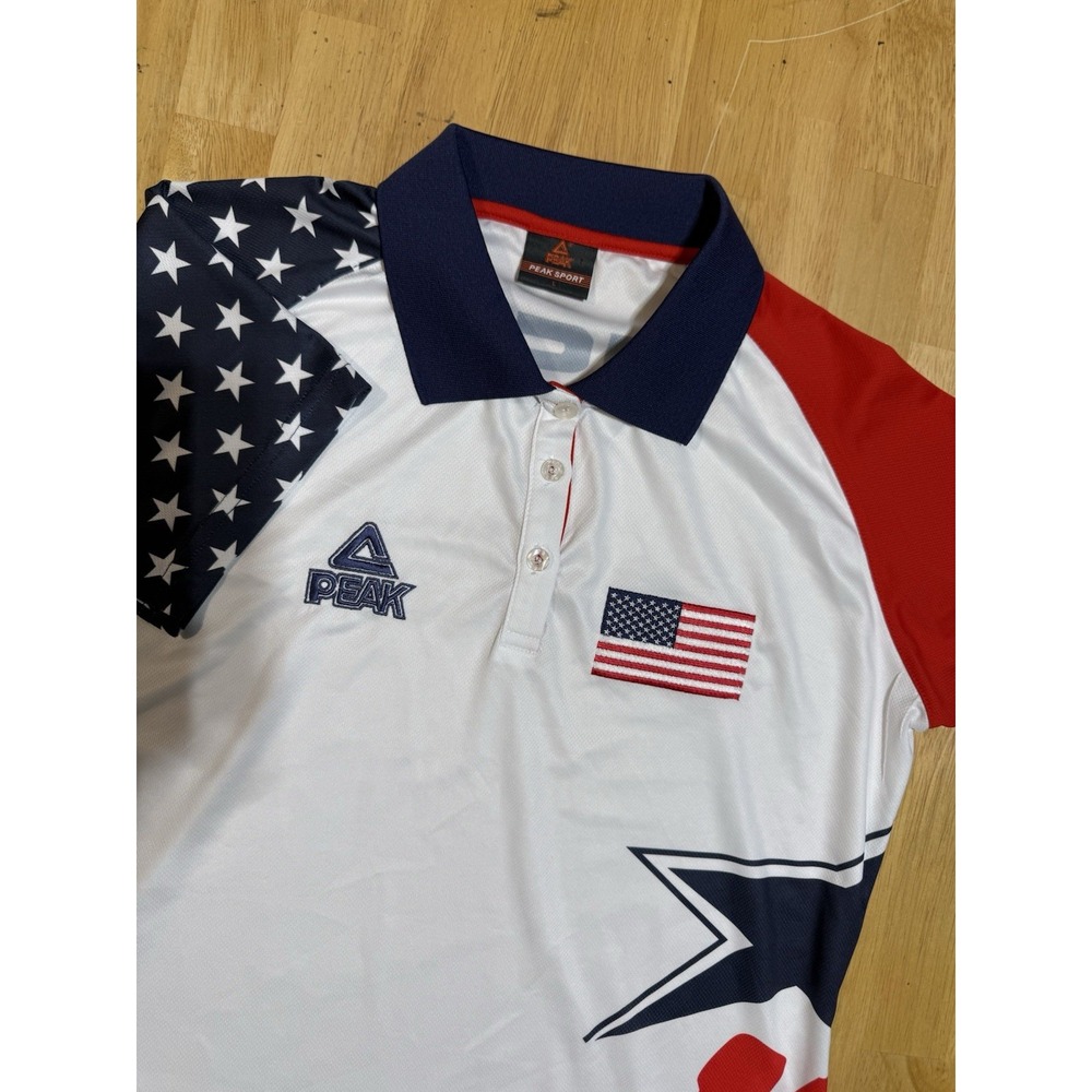 Peak Sport Team USA Men's L Team Issued Polo Shirt American Flag Stars Stripes